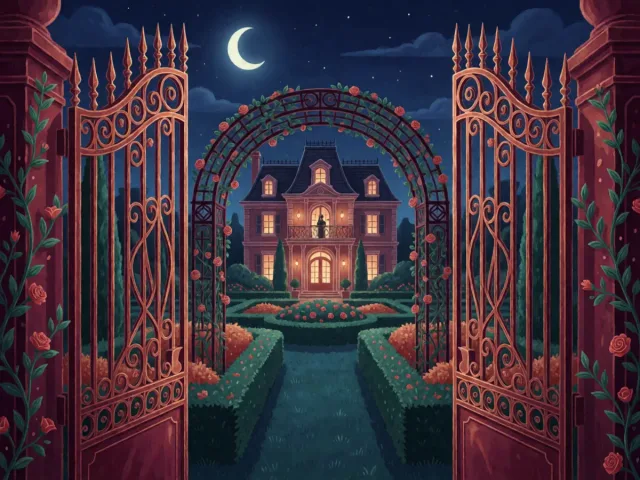Un jardin élégant s'ouvrant sur une maison douillette sous la lune, l'harmonie et l'intime