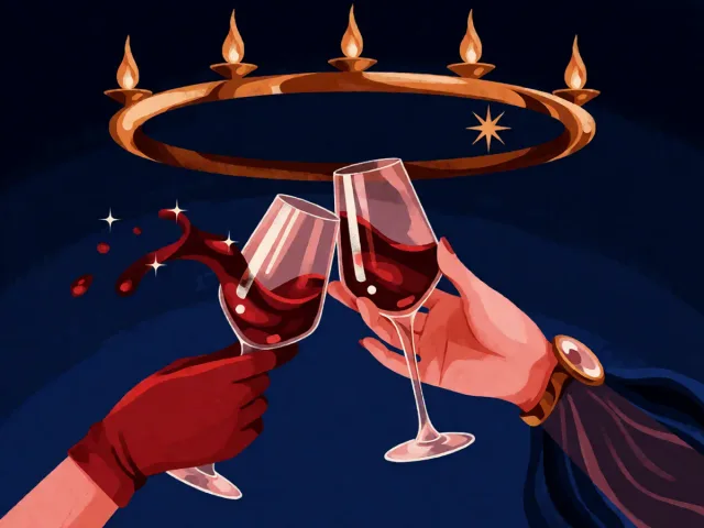 Deux verres de cristal trinquant sous un lustre doré, l'harmonie et l'éclat