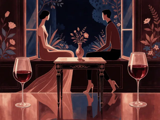 Deux verres de vin posés près d'une fenêtre ouverte sur un jardin, l'intimité et l'ouverture