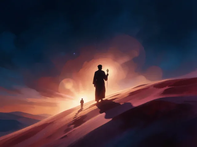 Une silhouette gravissant en tête un sommet doré au lever du soleil, l'esprit pionnier du Bélier