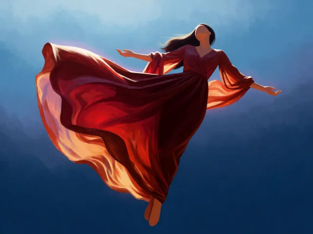 Une balance légère portée par le vent dans un ciel serein, l'élégance et le mouvement