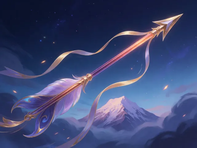 Une flèche filant vers l'horizon au-dessus d'une montagne enneigée, l'élan et l'ascension
