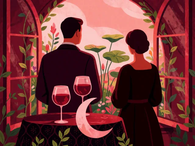 Deux verres de vin posés près d'une fenêtre ouverte sur un jardin, l'intimité et l'ouverture au monde