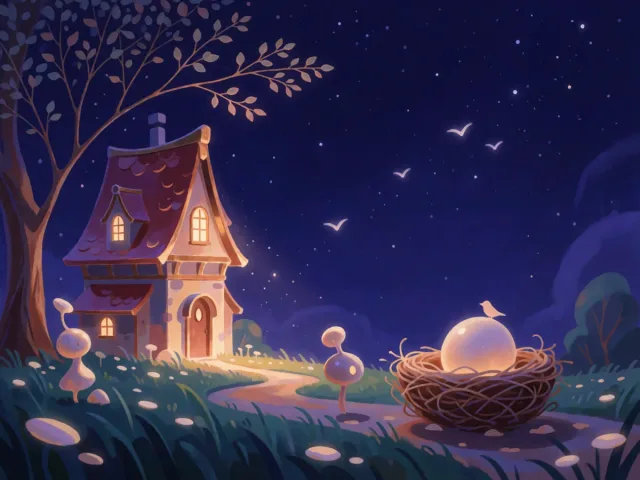 Une maison chaleureuse au bord d'un jardin verdoyant sous un clair de lune doux, le nid et la terre nourricière